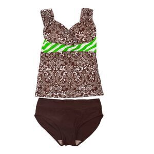 Lime Ricki 2pc Tankini Swimsuit Sz M L Brown Green